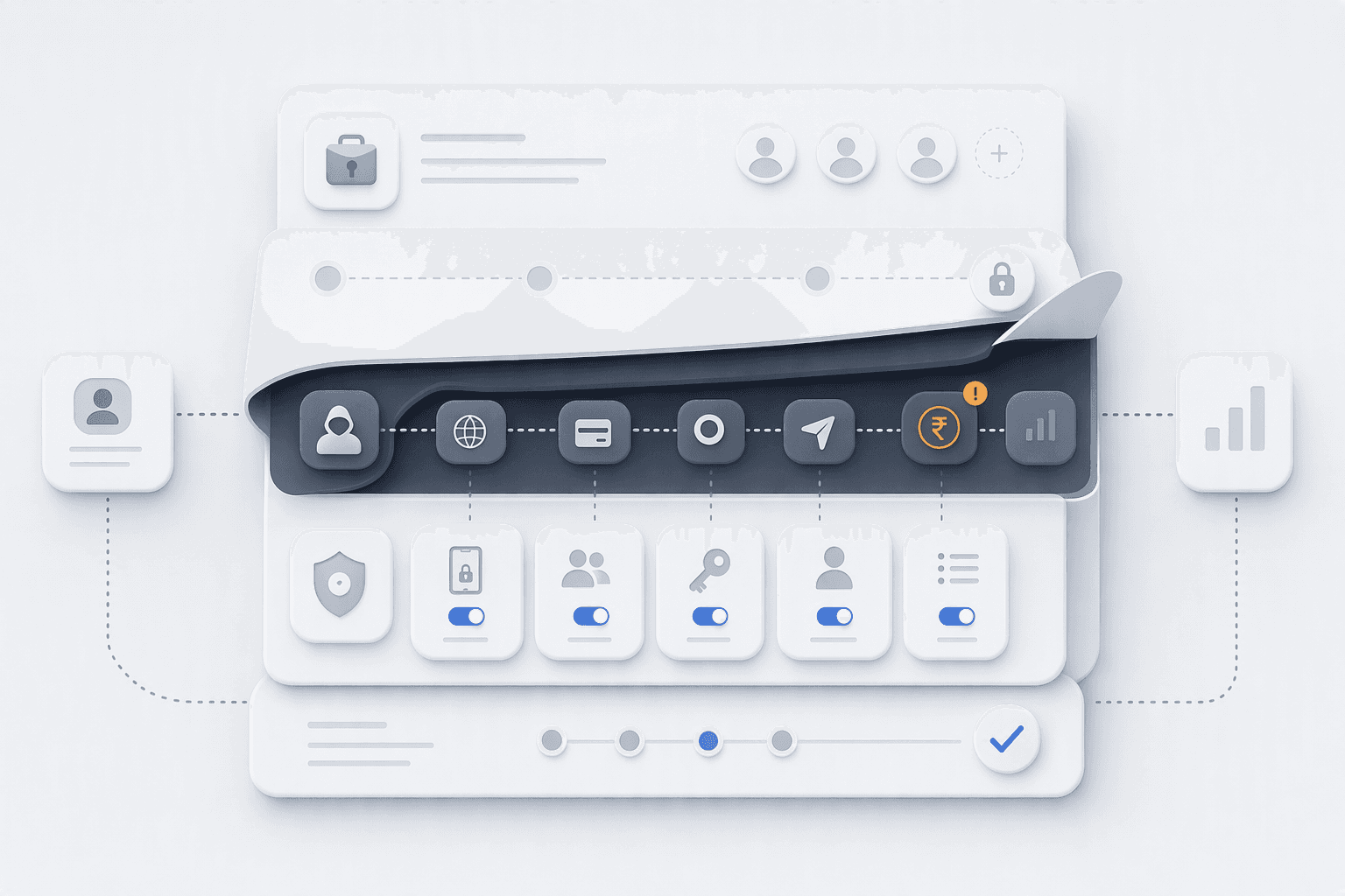 Meta ad account security audit checklist on a screen beside a paused ad campaign dashboard
